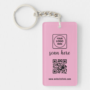 Porte-clés promotionnels avec code QR rose et logo