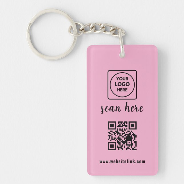 Porte-clés promotionnels avec code QR rose et logo (Devant)