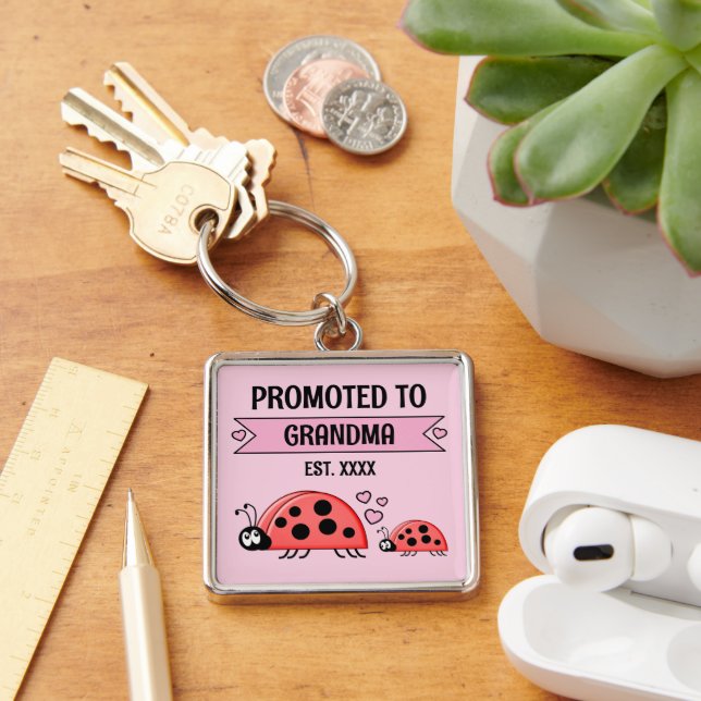 Porte-clés Promu au rang de mamie coccinelles roses (Bureau)
