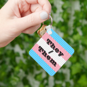Porte-clés Pronoun Boho Stripe Transgender Pride personnalisa