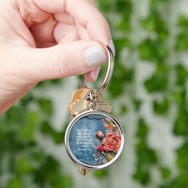 Porte-clés Proverbs 31:25 Keychain Inspiring Bible Verse Blue (main)