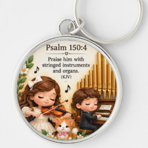 Porte-clés Psaume 150:4 Musique de violon et d'orgue chrétien