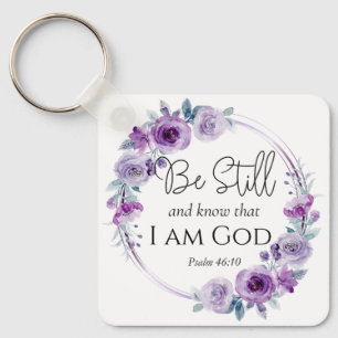 Porte-clés Psaume 46:10 Be Still and Know Bible Purple Floral