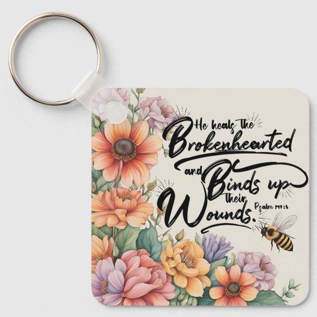 Porte-clés Psaumes 147:3 Bible chrétienne Verse Image (Recto)