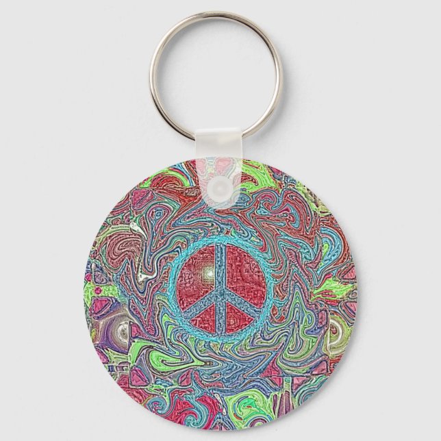 Porte-clés Psychedelic Groovy Trippy Peace Sign (Recto)