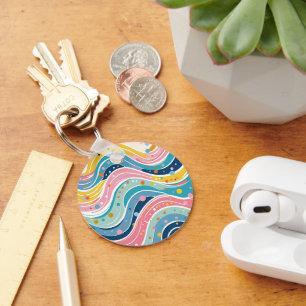 Porte-clés Psychedelic Pastel Rainbow Wave Design