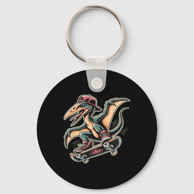Porte-clés Ptérodactyle dinosaure de bande dessinée de skateb (Recto)