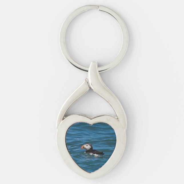 Porte-clés Puffin en mer imitation toile imprimé acrylique (Devant)
