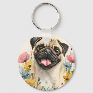 Porte-clés pug – Aquarelle