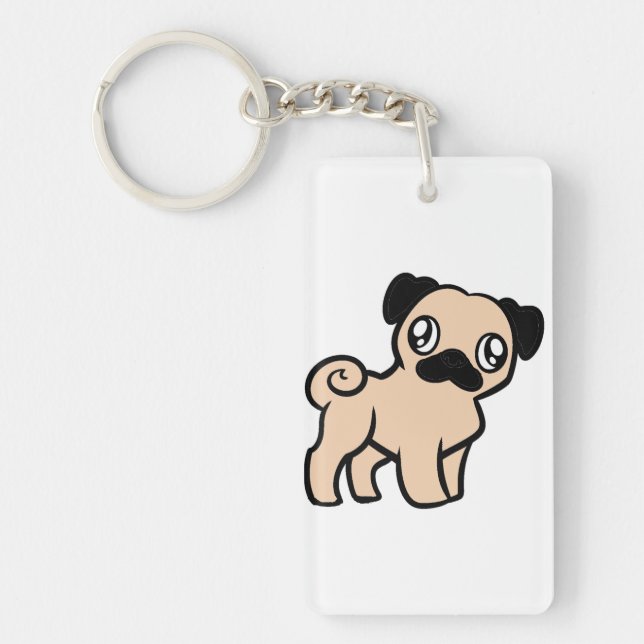 Porte-clés pug cartoon fauve (Devant)