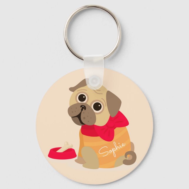 Porte-clés Pug chien mignon nom personnalisé (Recto)