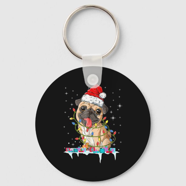 Porte-clés Pug Christmas Tree Lights Santa Dog Xmas  (Recto)