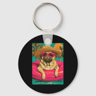 Porte-clés Pug d'été avec lunettes de soleil Chien mignon Pis