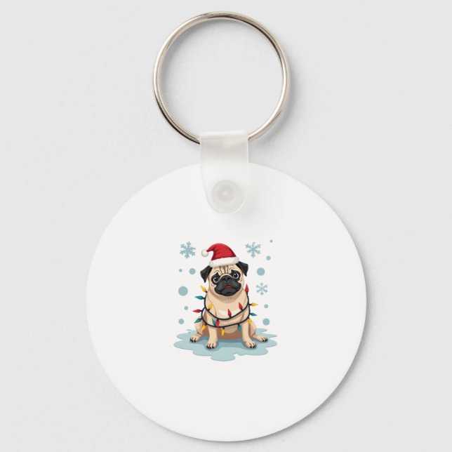 Porte-clés Pug Dog Christmas Men Women (Recto)