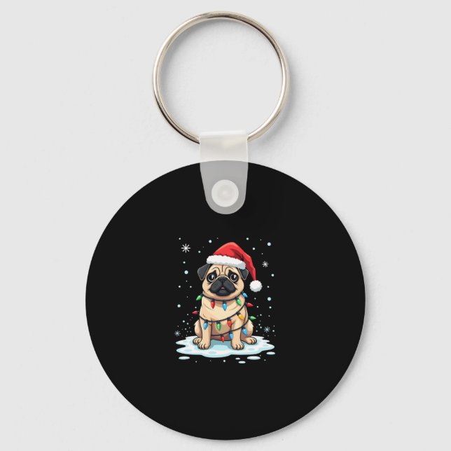 Porte-clés Pug Dog Christmas Men Women (2) (Recto)