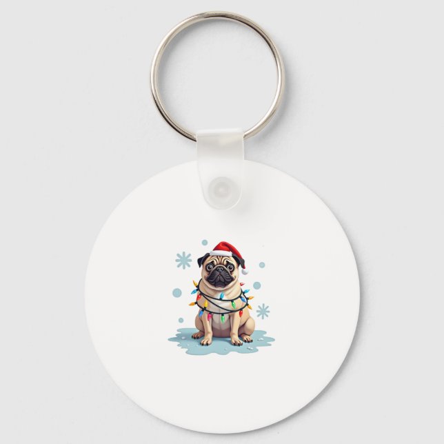 Porte-clés Pug Dog Christmas Men Women (2) (Recto)