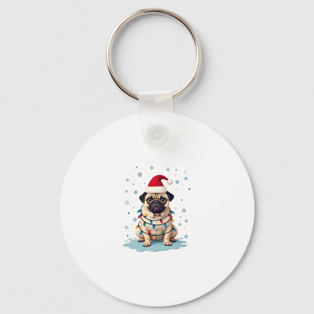 Porte-clés Pug Dog Christmas Men Women (3) (Recto)