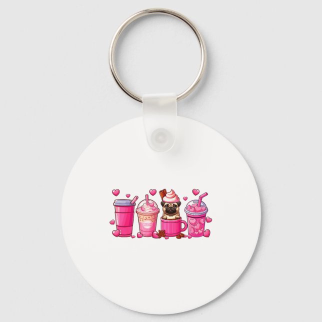 Porte-clés Pug Inside Cup Coffees Lover Valentines Day Heart  (Recto)