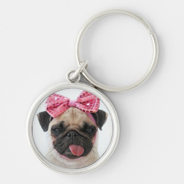 Porte-clés Pug with Pink Bow (Devant)