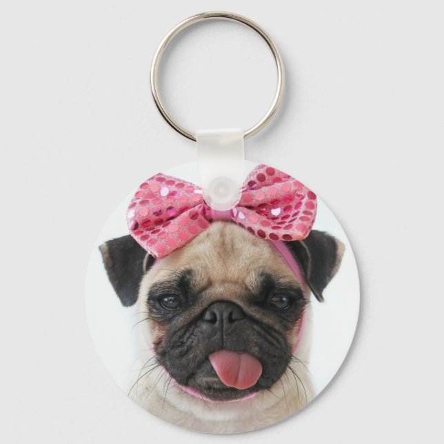 Porte-clés Pug with Pink Bow (Recto)