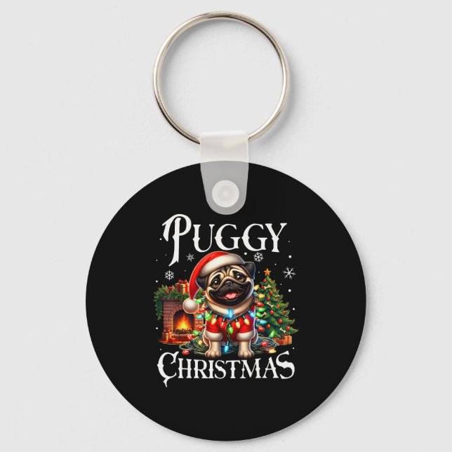 Porte-clés Puggy Christmas Pug Xmas Pug Santa Claus Pug  (Recto)