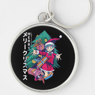 Porte-clés Pull de Noël Anime - Fille heureuse avec chapeau d