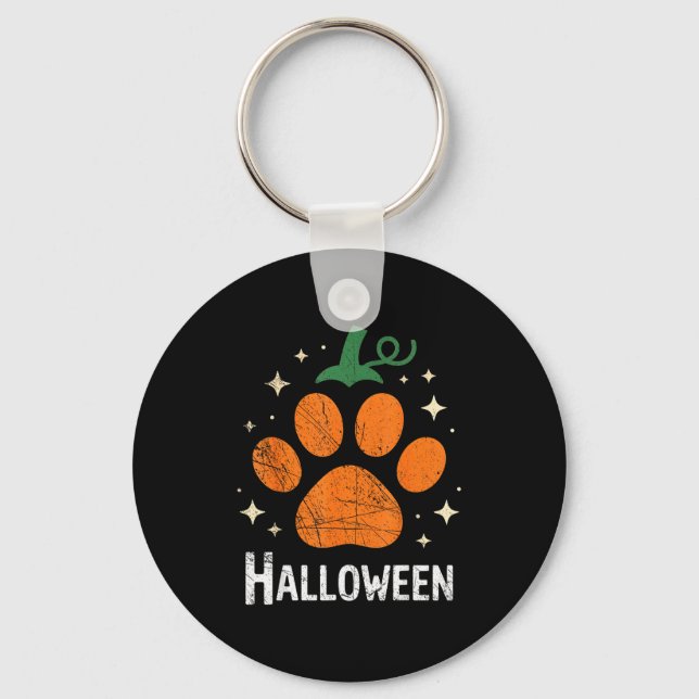 Porte-clés Pumpkin Dog Cat Paw Print Halloween Pet Lover  (Recto)