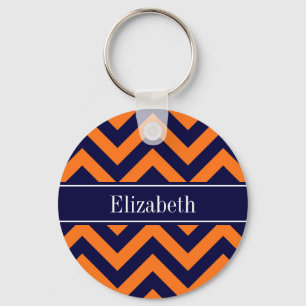 Porte-clés Pumpkin Navy LG Chevron Navy Blue Name Monogram