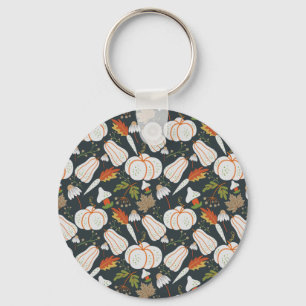 Porte-clés Pumpkin seamless pattern floral black and white