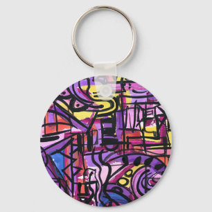 Porte-clés Punchbowl-Bold Coloré Peint à la Main Art Abstrait