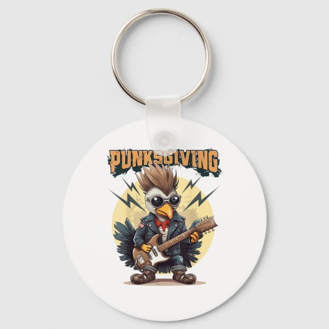 Porte-clés Punksgiving - Drôle Thanksgiving Turkey Punk Rock (Recto)