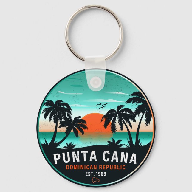 Porte-clés Punta Cana Dominicaine Retro Sunset Souvenir 80s (Recto)