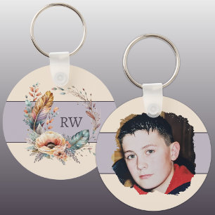 Porte-clés Purple ajouter la photo florale initiale