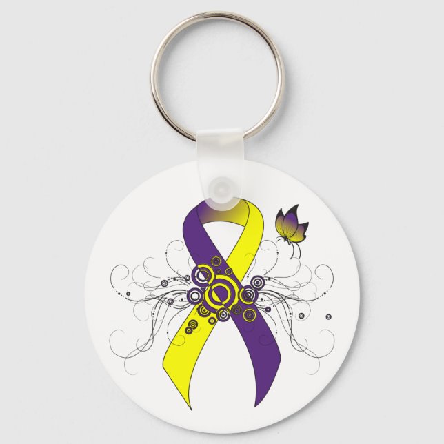 Porte-clés Purple and Yellow Awareness Ribbon with Butterfly (Recto)