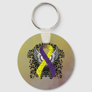Porte-clés Purple and Yellow Awareness Ribbon with Wings