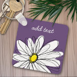 Porte-clés Purple and Yellow Whimsical Daisy Custom Text<br><div class="desc">A zen and whimsical,  hipster piece of art. You can add a name,  monogram or other custom text. If you need to move the art around,  click on the customize button to make changes.</div>