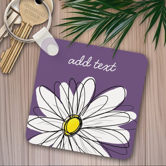 Porte-clés Purple and Yellow Whimsical Daisy Custom Text (Personalized keychain - add name)