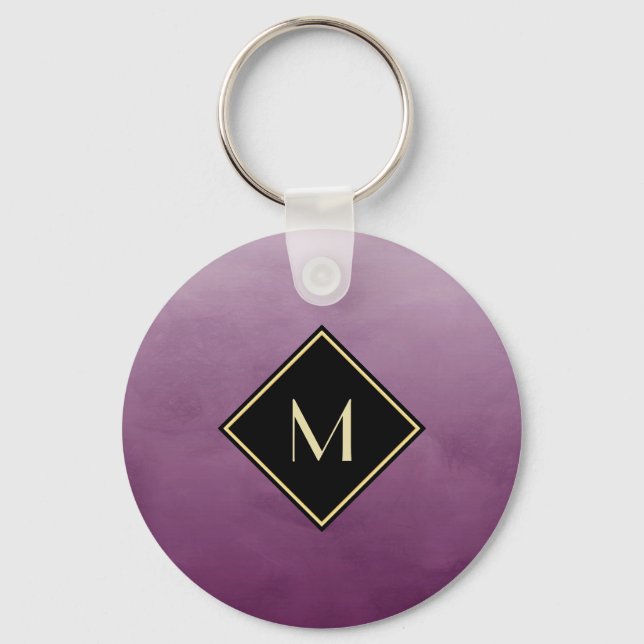 Porte-clés Purple Brossé Élégant Avec Monogramme Or Simple (Recto)