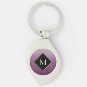 Porte-clés Purple Brossé Élégant Avec Monogramme Or Simple