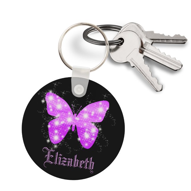 Porte-clés Purple butterfly and stars personalized with name (Créateur téléchargé)