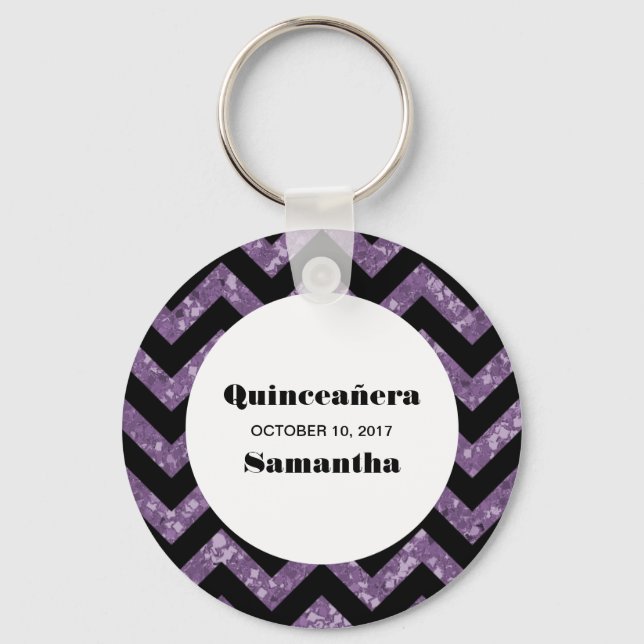 Porte-clés Purple Chevron Parties scintillant Quinceañera Por (Recto)