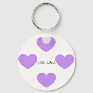 Porte-clés Purple Emoji Coeurs et '' Votre nom ici "