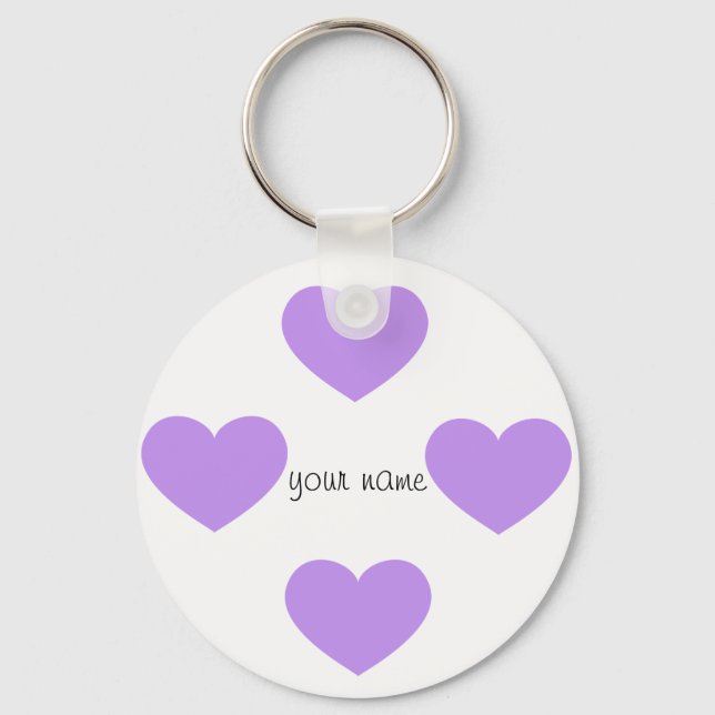 Porte-clés Purple Emoji Coeurs et '' Votre nom ici " (Recto)