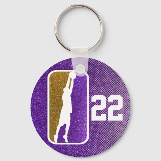 Porte-clés Purple Gold Parties scintillant School Basketball  (Recto)