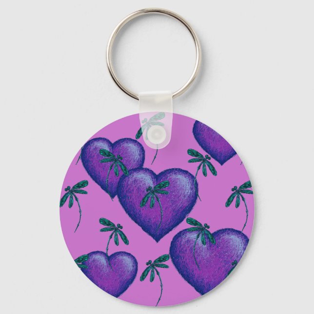 Porte-clés Purple Hearts and Dragonflies (Recto)