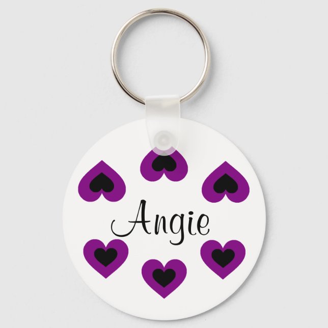 Porte-clés Purple Hearts Personnalisable Valentine Nom Porte  (Recto)