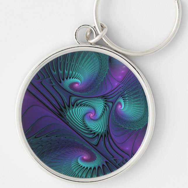 Porte-clés Purple Meets Turquoise Modern Abstract Fractal Art (Devant)