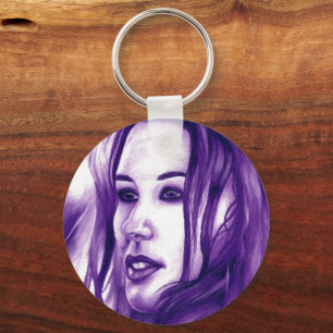 Porte-clés Purple People Woman Portrait Art original