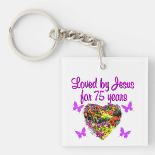 PORTE-CLÉS PURPLE PERSONNALISÉ FLORAL 75E ANNIVERSAIRE CONCEP