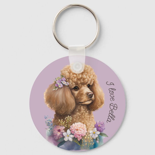 Porte-clés Purple Poodle Dog Floral Whimsical and Cute  (Recto)